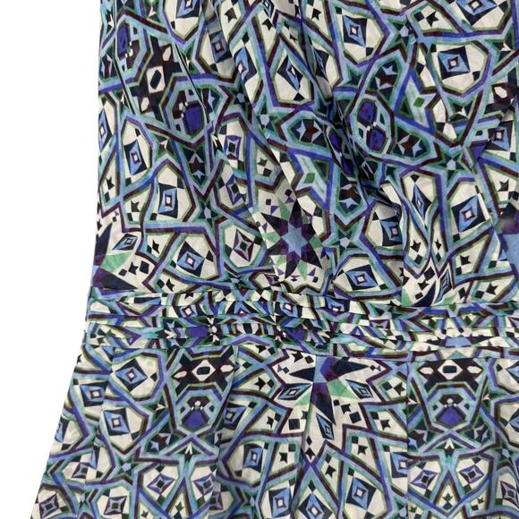 Carolina Issa Nordstrom Signature Dress 12 Blue Maxi Silk V Neck Kaleidoscope - Picture 4 of 12